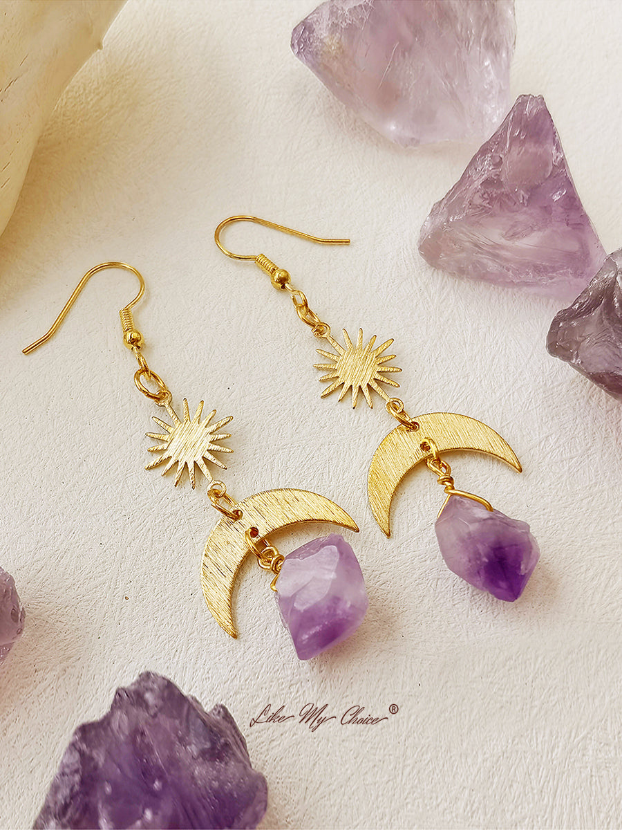 Boucles d'oreilles Bohème Croissant de Lune et Soleil en cristal