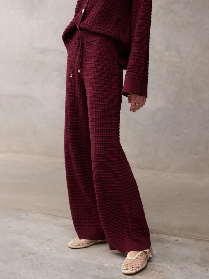 Fashionable Textured Wool Loose Wide-Leg Pants