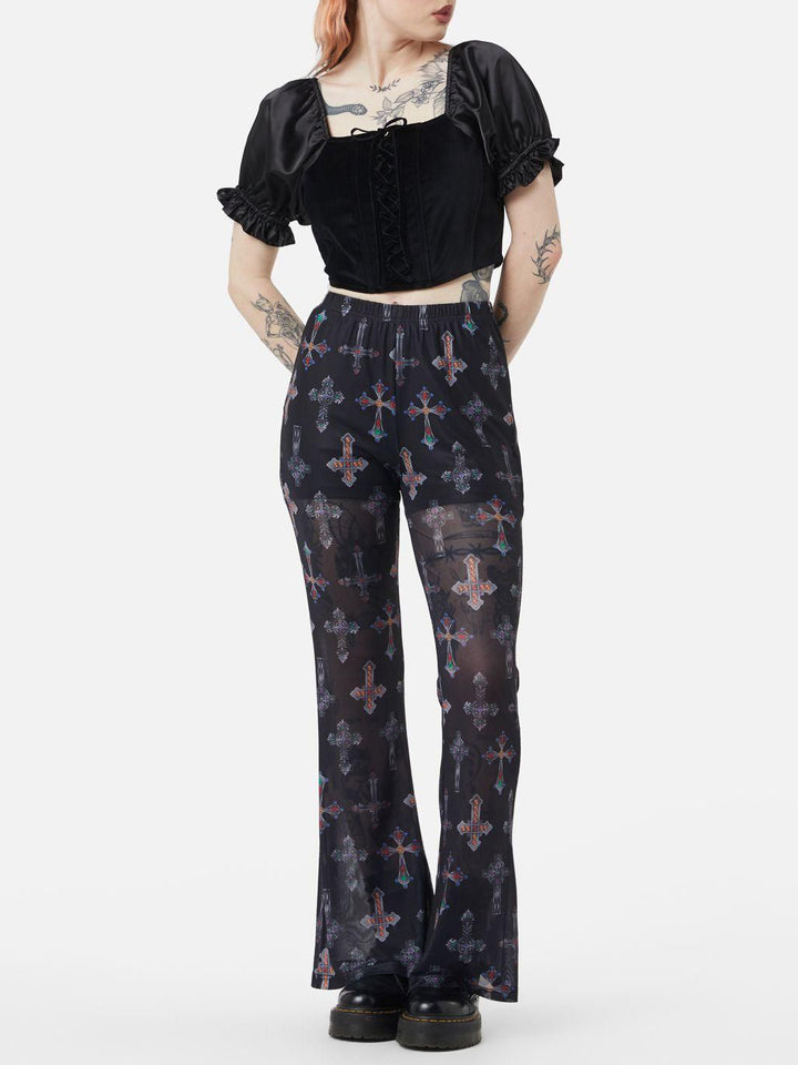 Flared Pants i mesh med Halloween-tryck