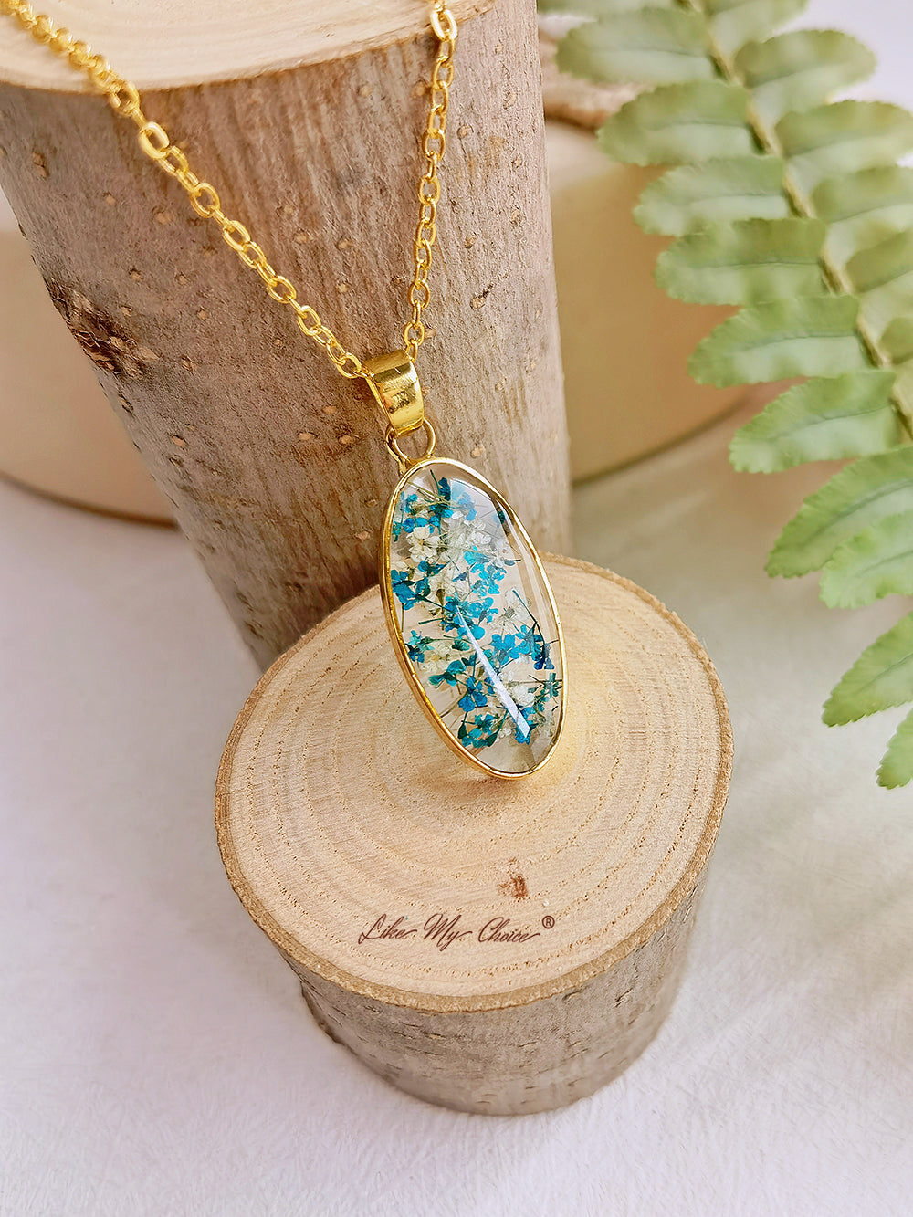 Kalung Resin Alami Liontin Oval Emas Narcissus Mini