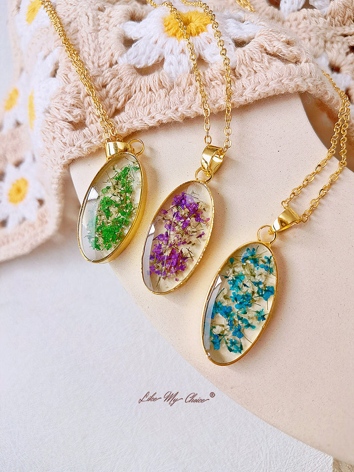 Kalung Resin Alami Liontin Oval Emas Narcissus Mini