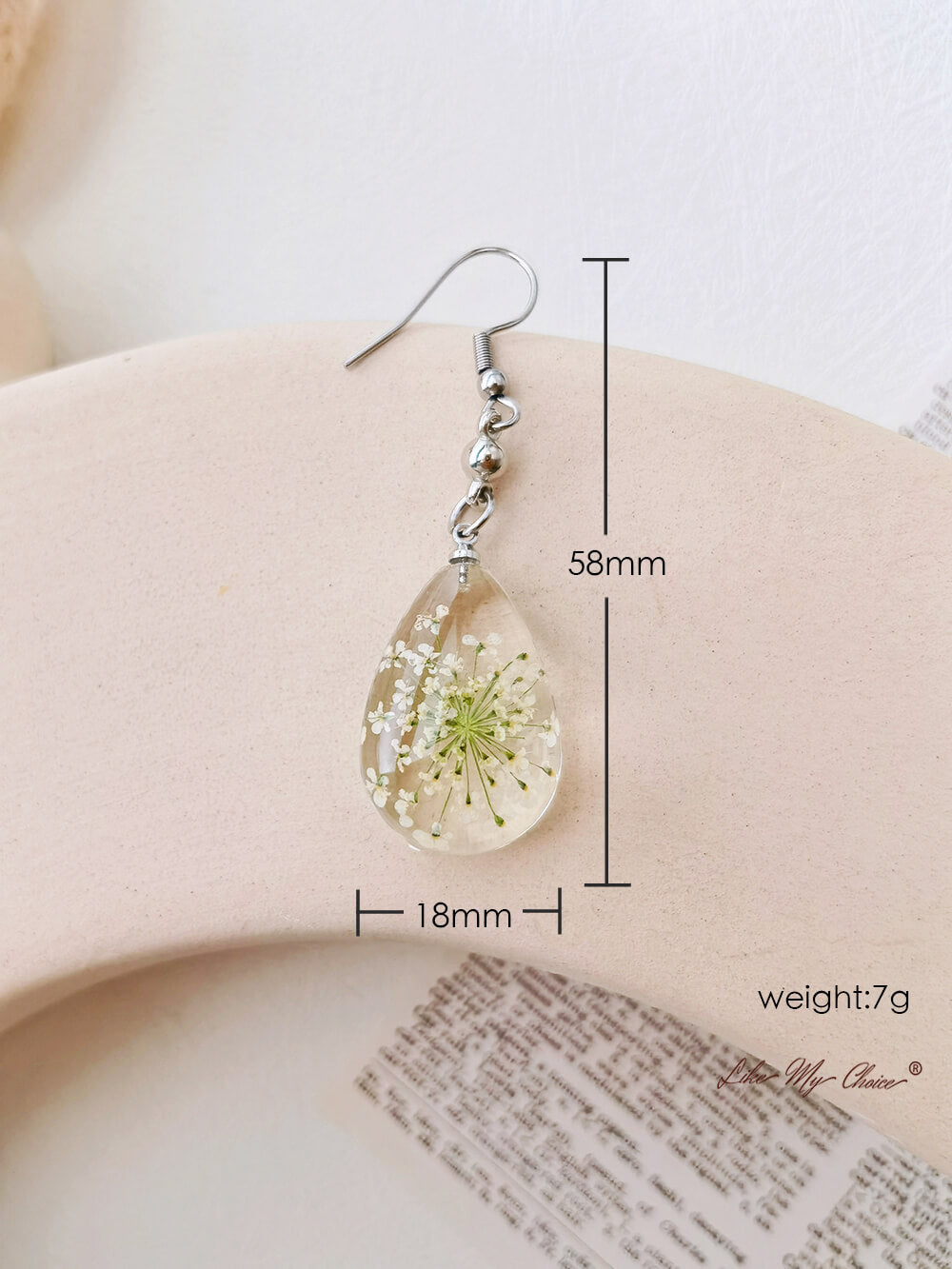 Boucles d'oreilles en résine avec bourgeons de la Reine Anne et fleurs séchées