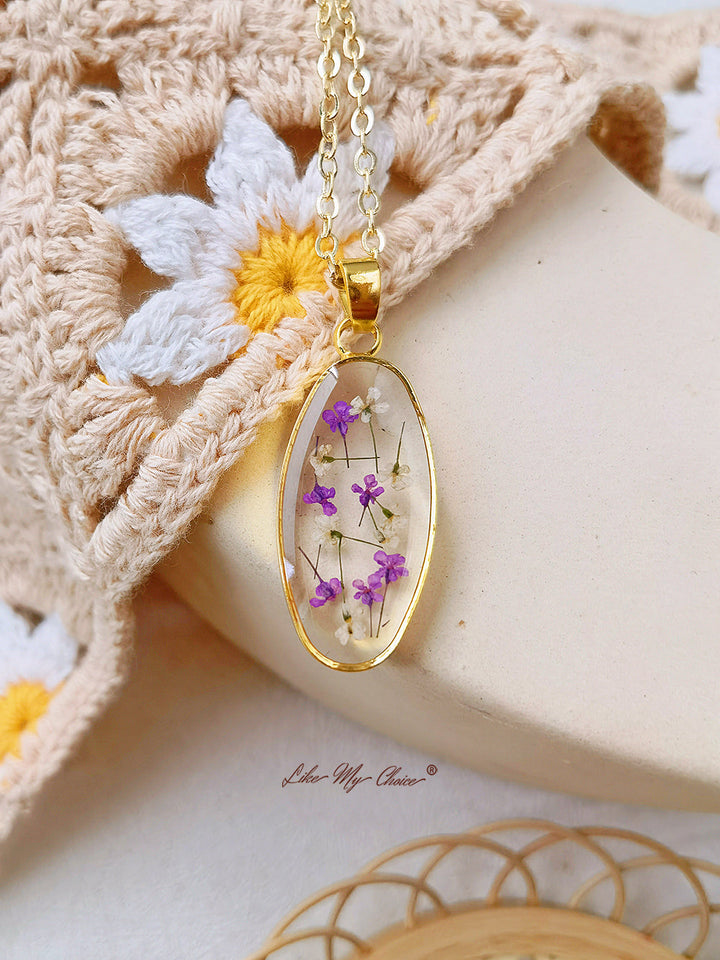 Collana in resina naturale con ciondolo ovale dorato Mini Tulipano