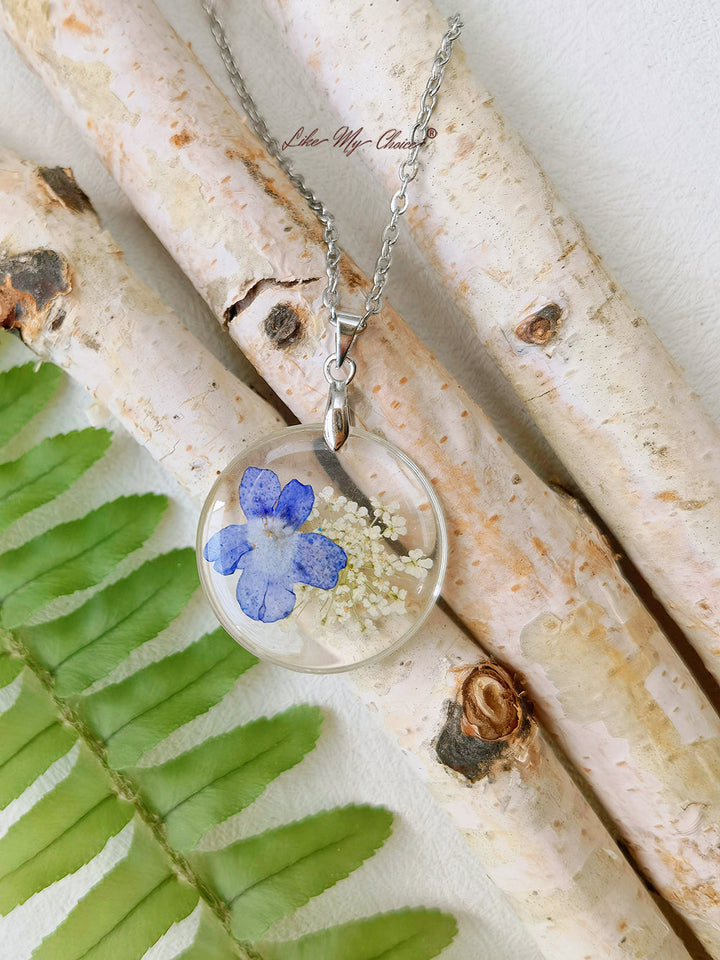 Náhrdelník z krajky královny Anny Mallows Flower Botanical Pendant Circle Necklace