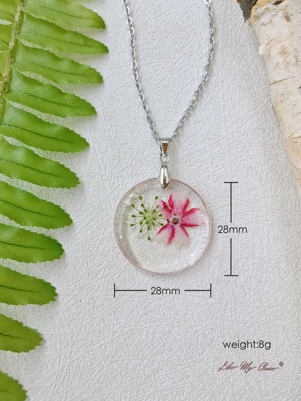 Naszyjnik Queen Anne Lace Pink Mallows Flower Botanical Pendant Circle Necklace