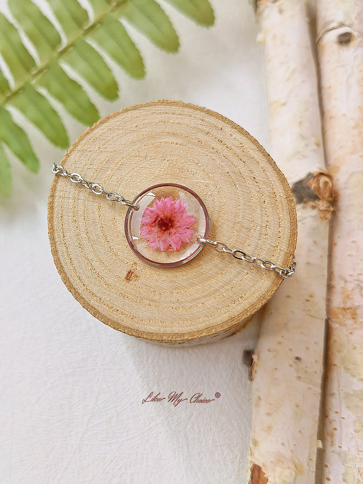 Cosmos Sulphureus Bracelet rond en résine de fleurs pressées fait à la main