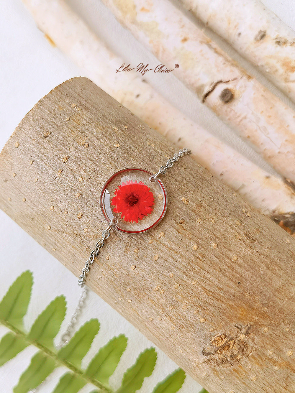 Cosmos Sulphureus Handmade Pressed Flower Resin Round Bracelet