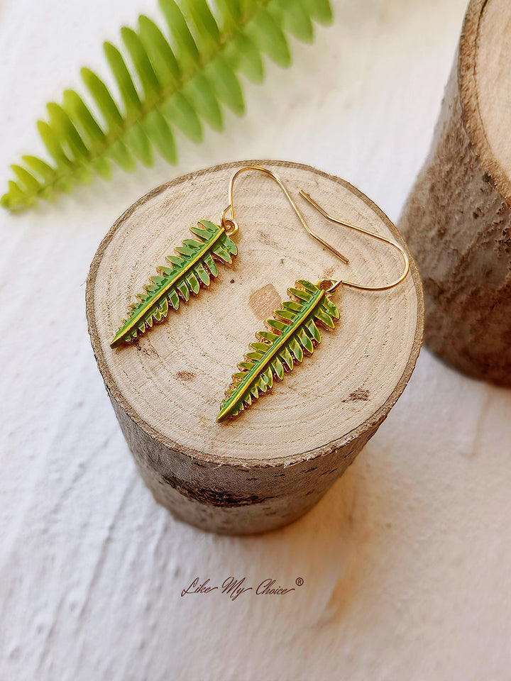 Örhängen med pressad blomma - Natural Forest Fern Resin Leaf Botanical