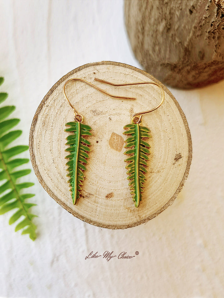 Örhängen med pressad blomma - Natural Forest Fern Resin Leaf Botanical