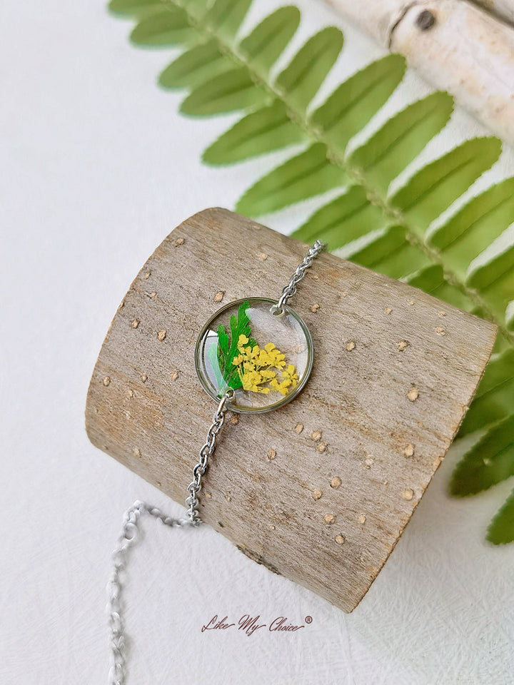 Cosmos Sulphureus Handmade Pressed Flower Resin Round Bracelet