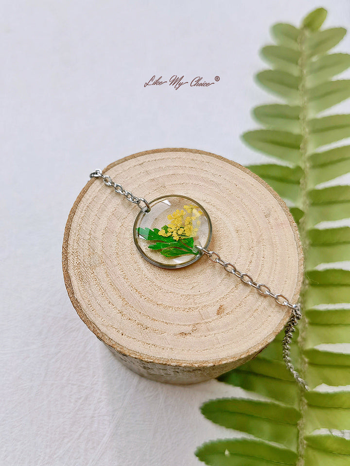 Cosmos Sulphureus Bracelet rond en résine de fleurs pressées fait à la main