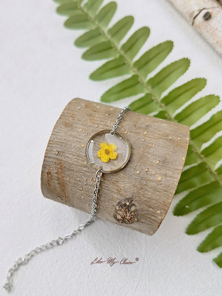 Cosmos Sulphureus Handgjord Pressad Blomma Resin Runt Armband