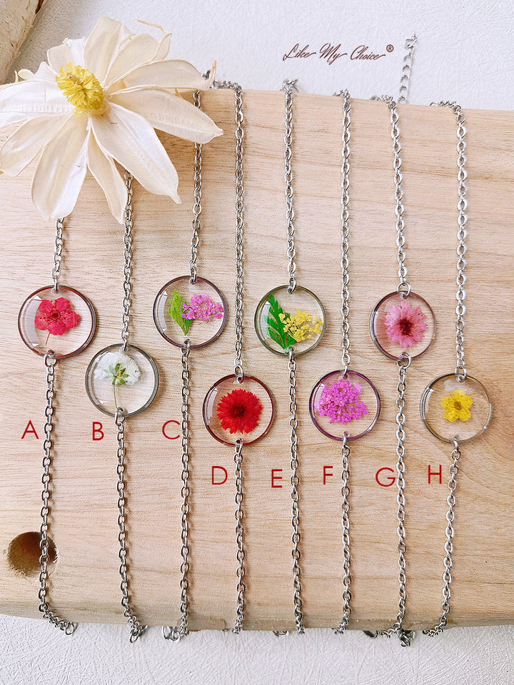 Cosmos Sulphureus Handmade Pressed Flower Resin Round Bracelet