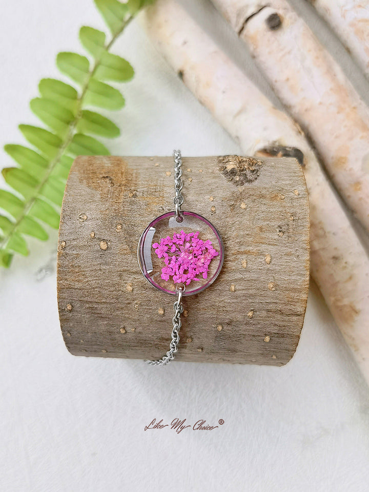 Cosmos Sulphureus Handmade Pressed Flower Resin Round Bracelet