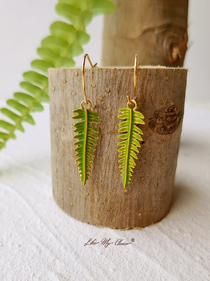 Örhängen med pressad blomma - Natural Forest Fern Resin Leaf Botanical