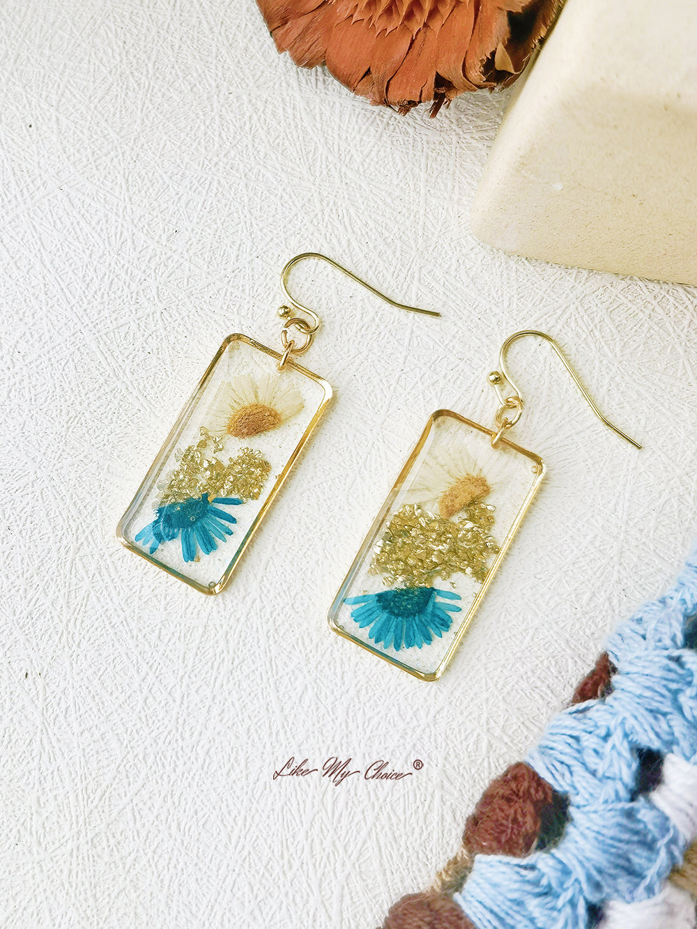 Boucles d'oreilles Daisy Gold Leaf Dried Flower