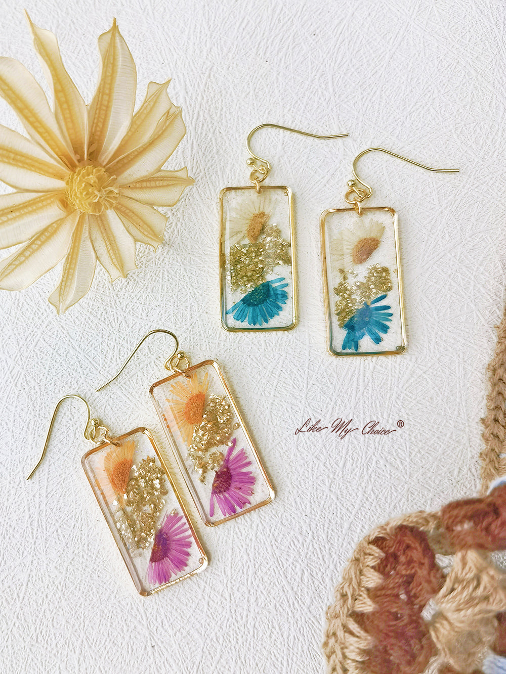 Boucles d'oreilles Daisy Gold Leaf Dried Flower