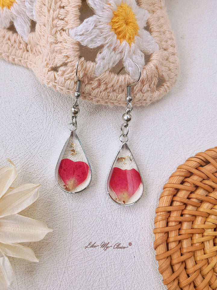 Kolczyki Rose Petal Gold Leaf Drop Earrings