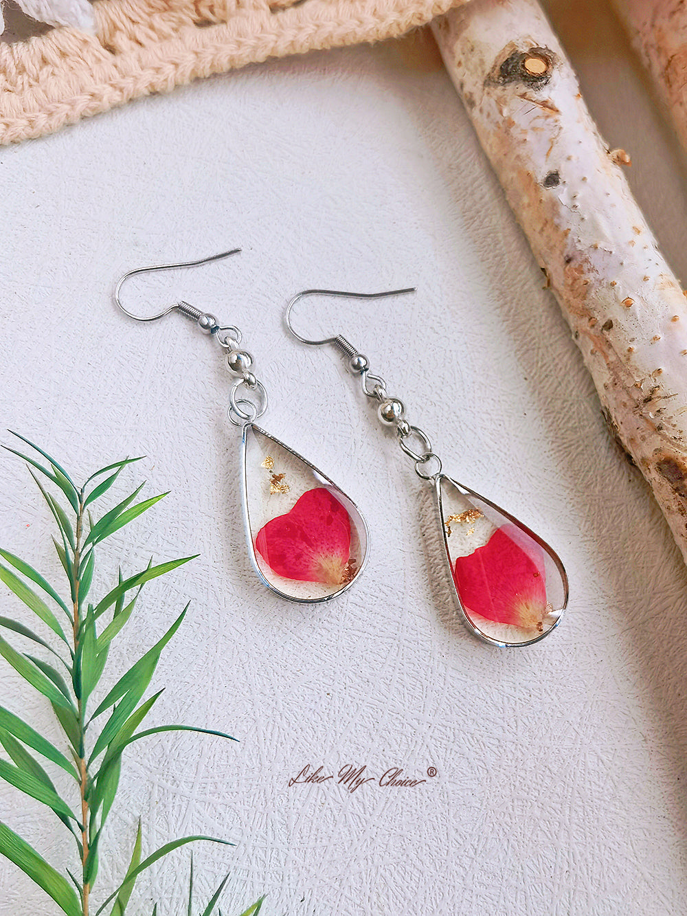 Rose Petal Gold Leaf Drop Earrings