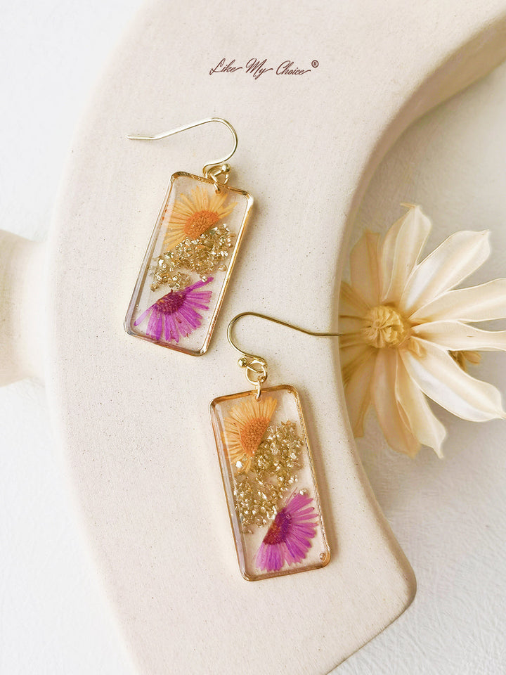 Boucles d'oreilles Daisy Gold Leaf Dried Flower