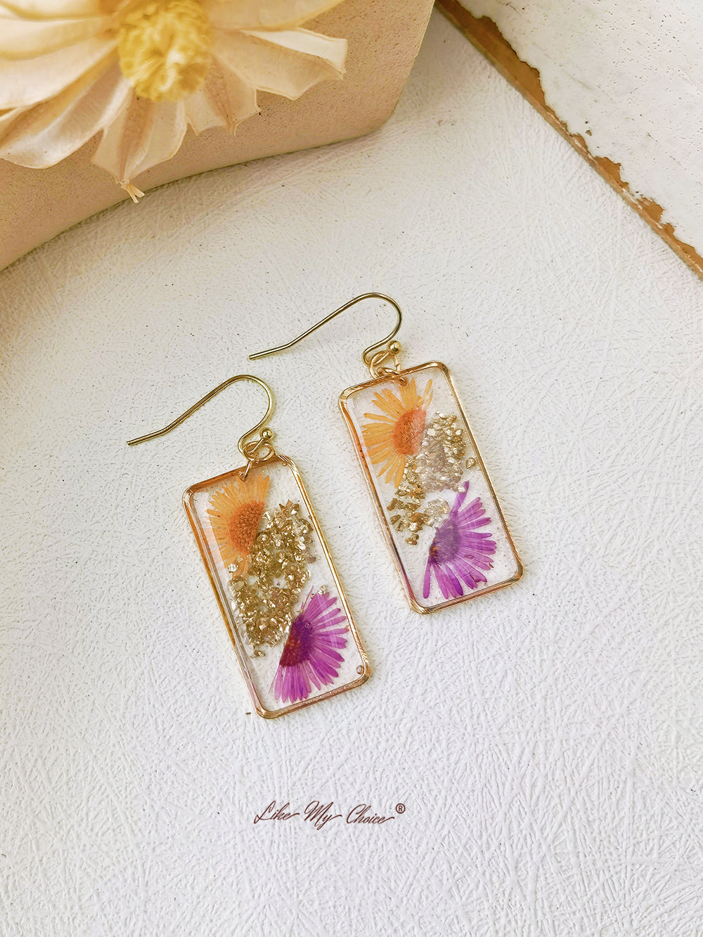 Boucles d'oreilles Daisy Gold Leaf Dried Flower