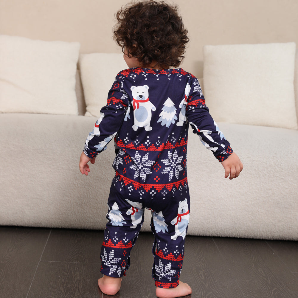 Pijama familiar navideño a juego Pijama azul marino Oso polar