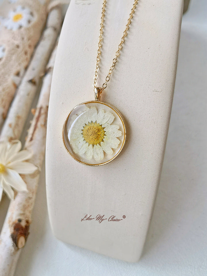 Halsband med pressad blomma, Natural Daisy