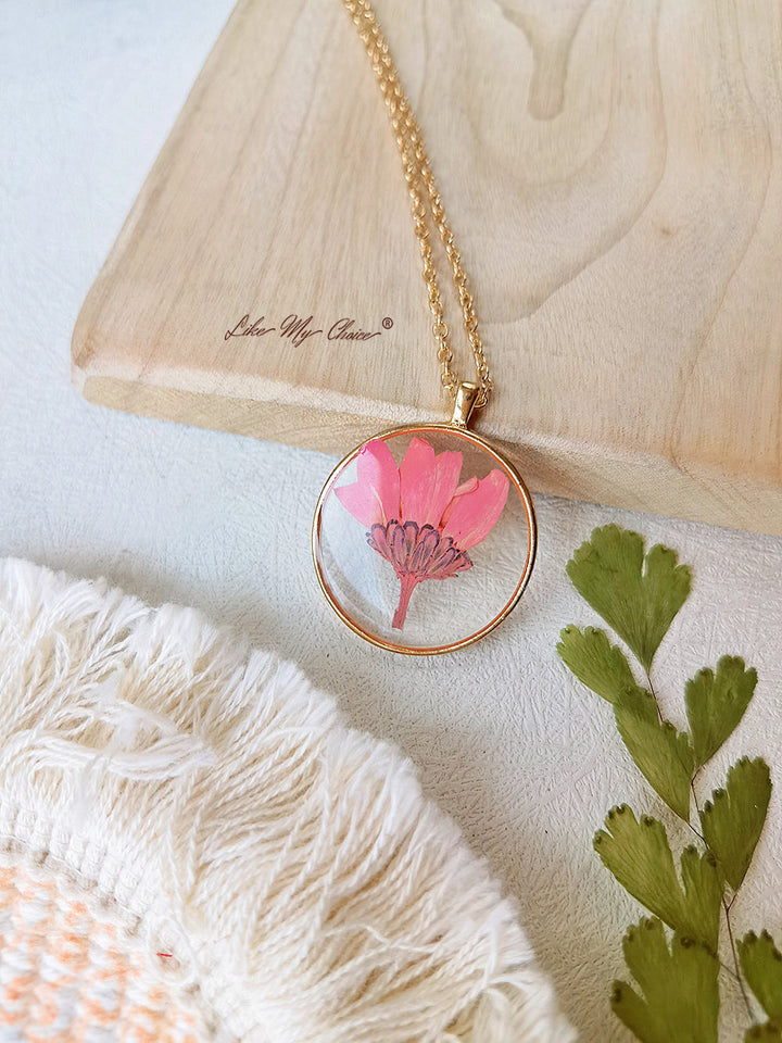 Sulfur Chrysanthemum Pressed Flower Necklace