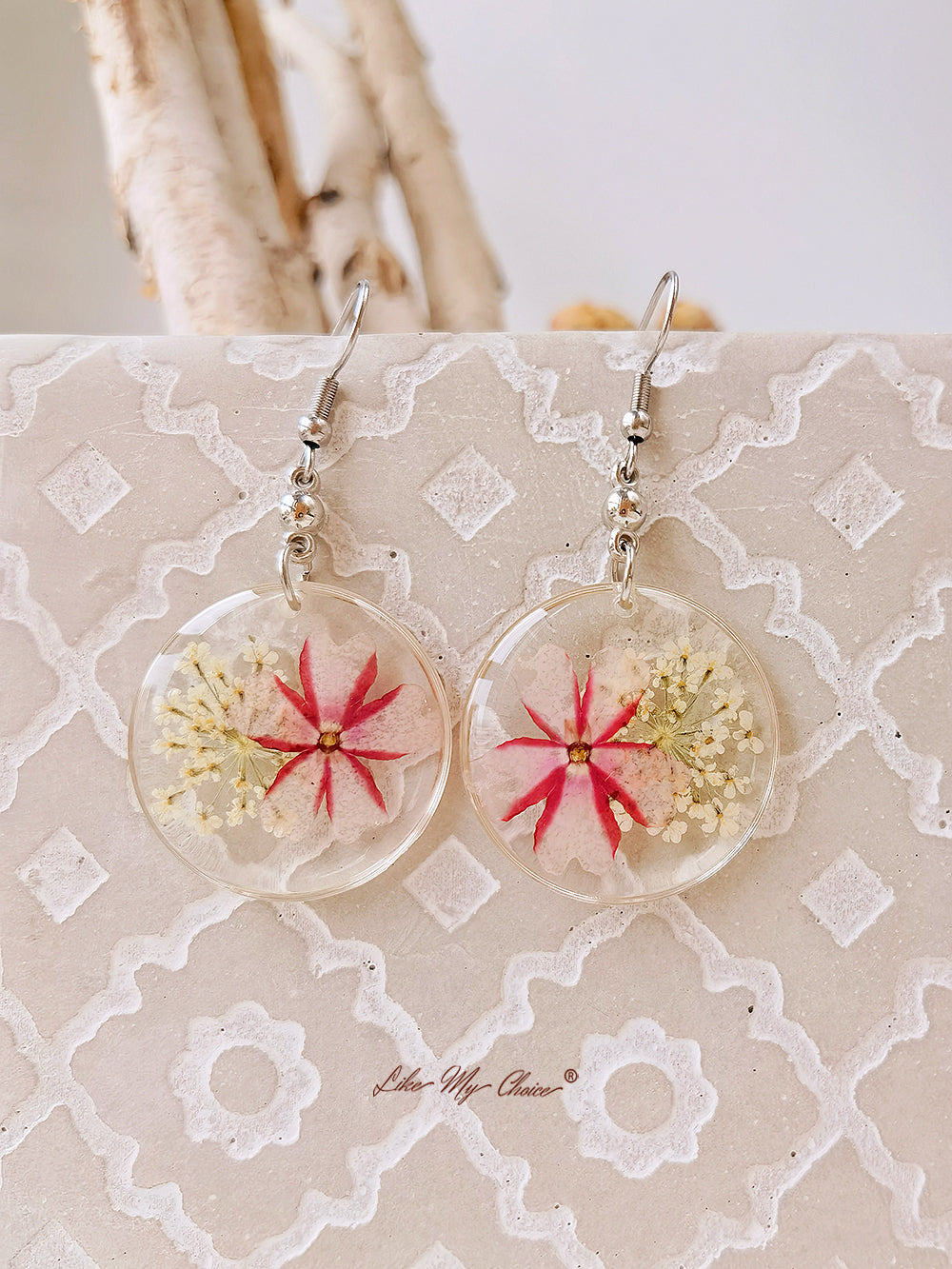 Boucles d'oreilles fleurs pressées ciel étoilé