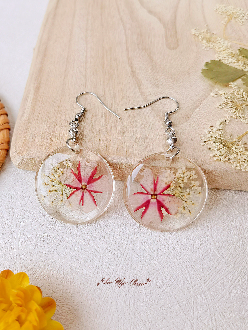 Boucles d'oreilles fleurs pressées ciel étoilé