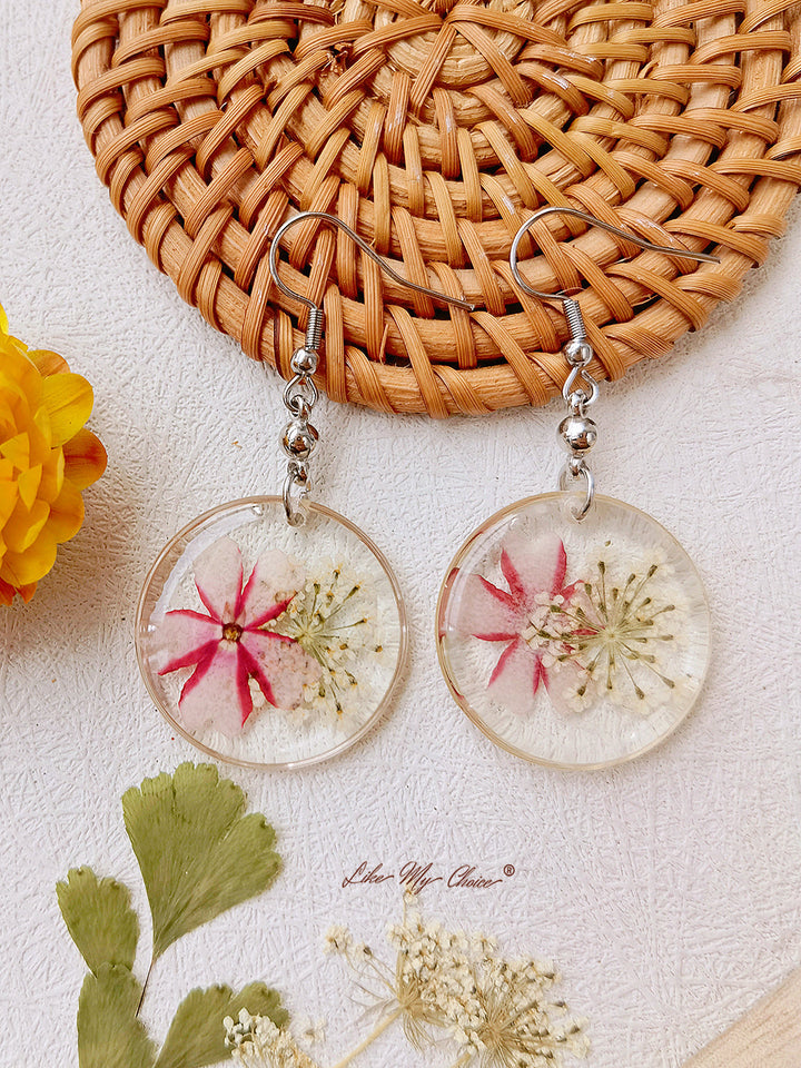 Boucles d'oreilles fleurs pressées ciel étoilé