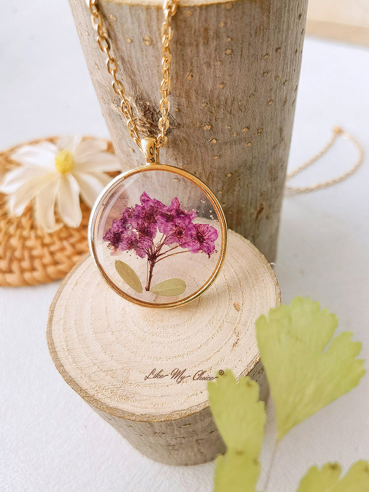 Naturlig Gypsophila-blomma Pressad blomma av harts Botaniskt hänge Runt halsband