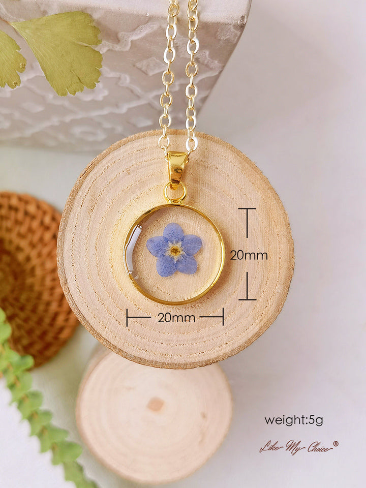 Collana con ciondolo a forma di fiore stampato commemorativo placcato oro Forget Me Not