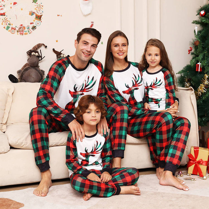 Weihnachten Familie zusammenpassende Pyjamas Set Grün Gitter Schlafanzüge