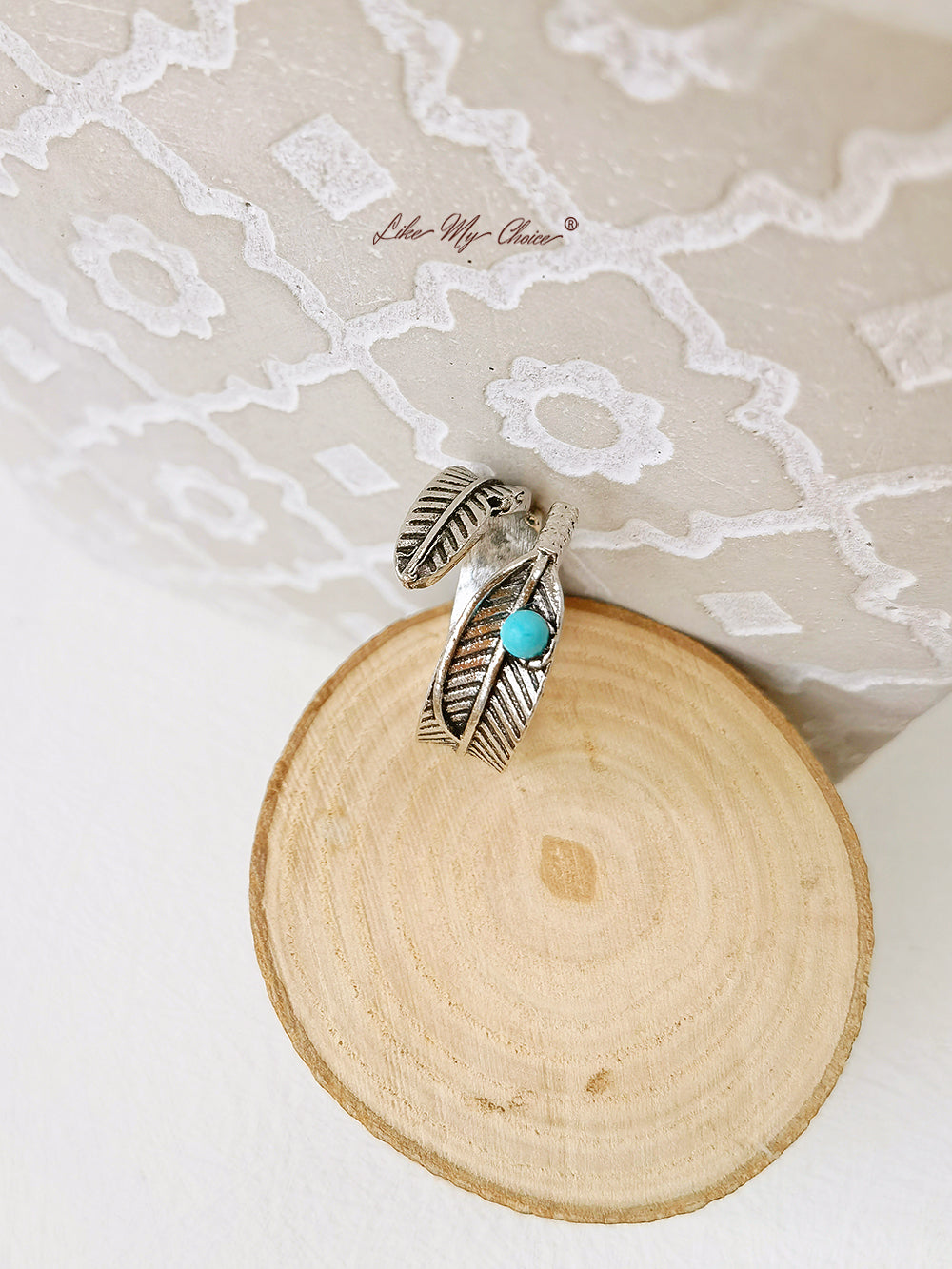 Tyrkysová kapela Feather Boho Silver Ring