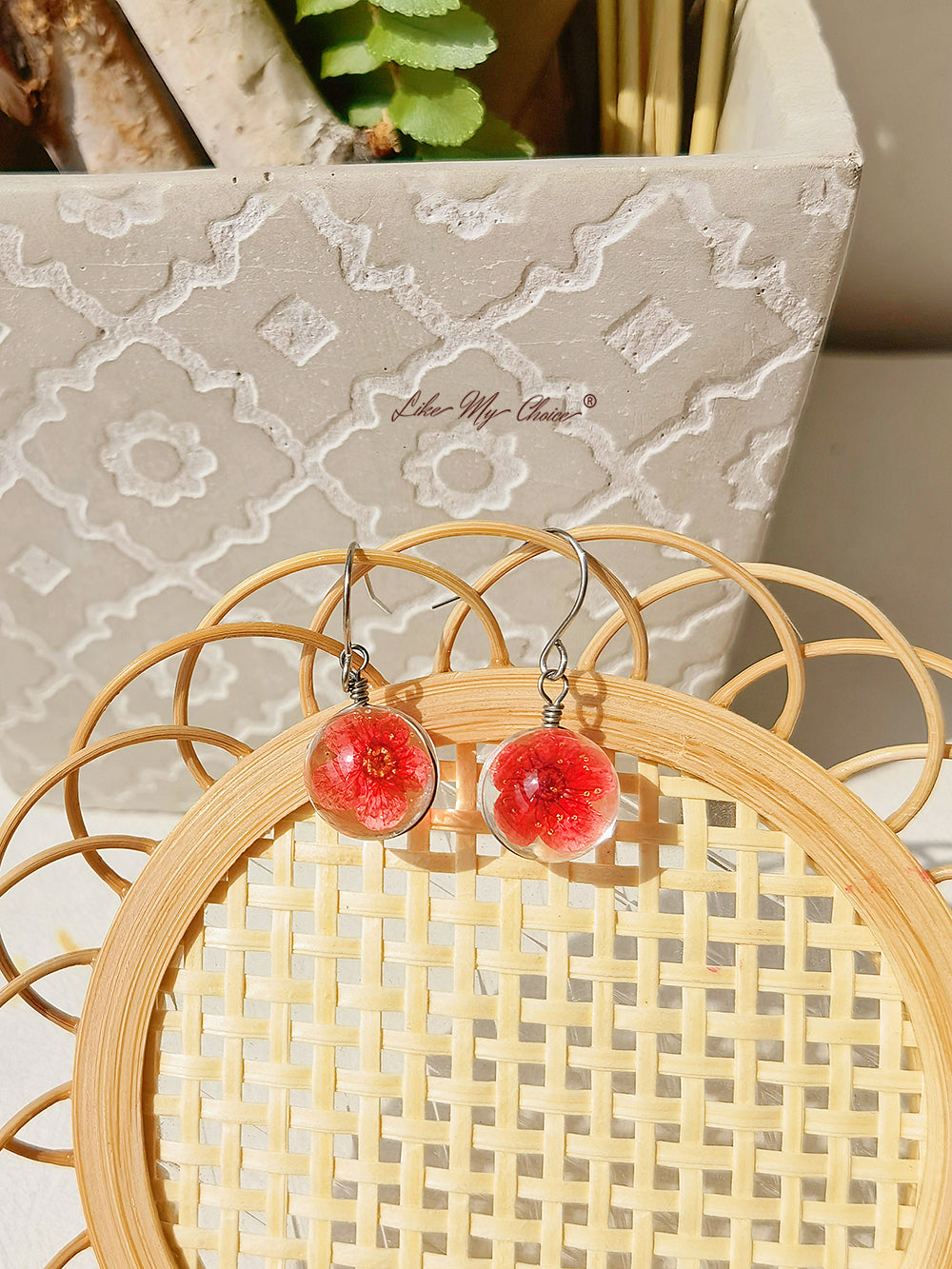 Anting-Anting Bunga Sakura Anting Bola Kaca Bunga Alam Dangl