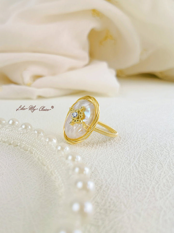 Guldbelagt barok Pearl Ring