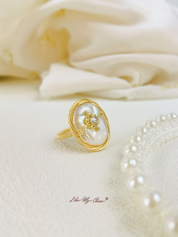 Guldbelagt barok Pearl Ring