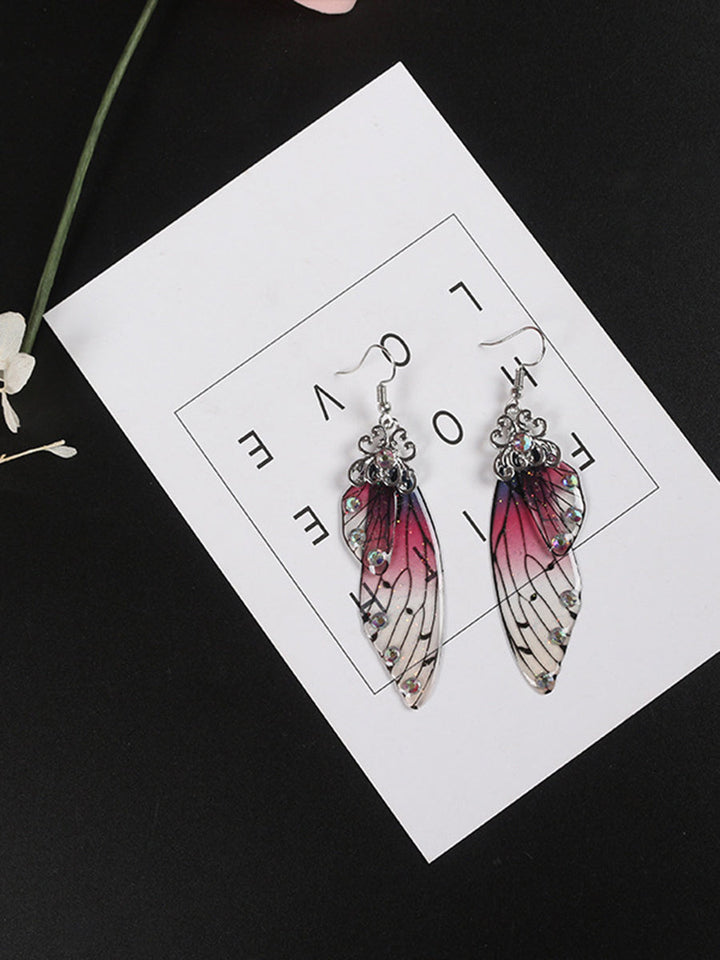 Butterfly Wing Purple Rhinestone Cicada Wing Crystal σκουλαρίκια