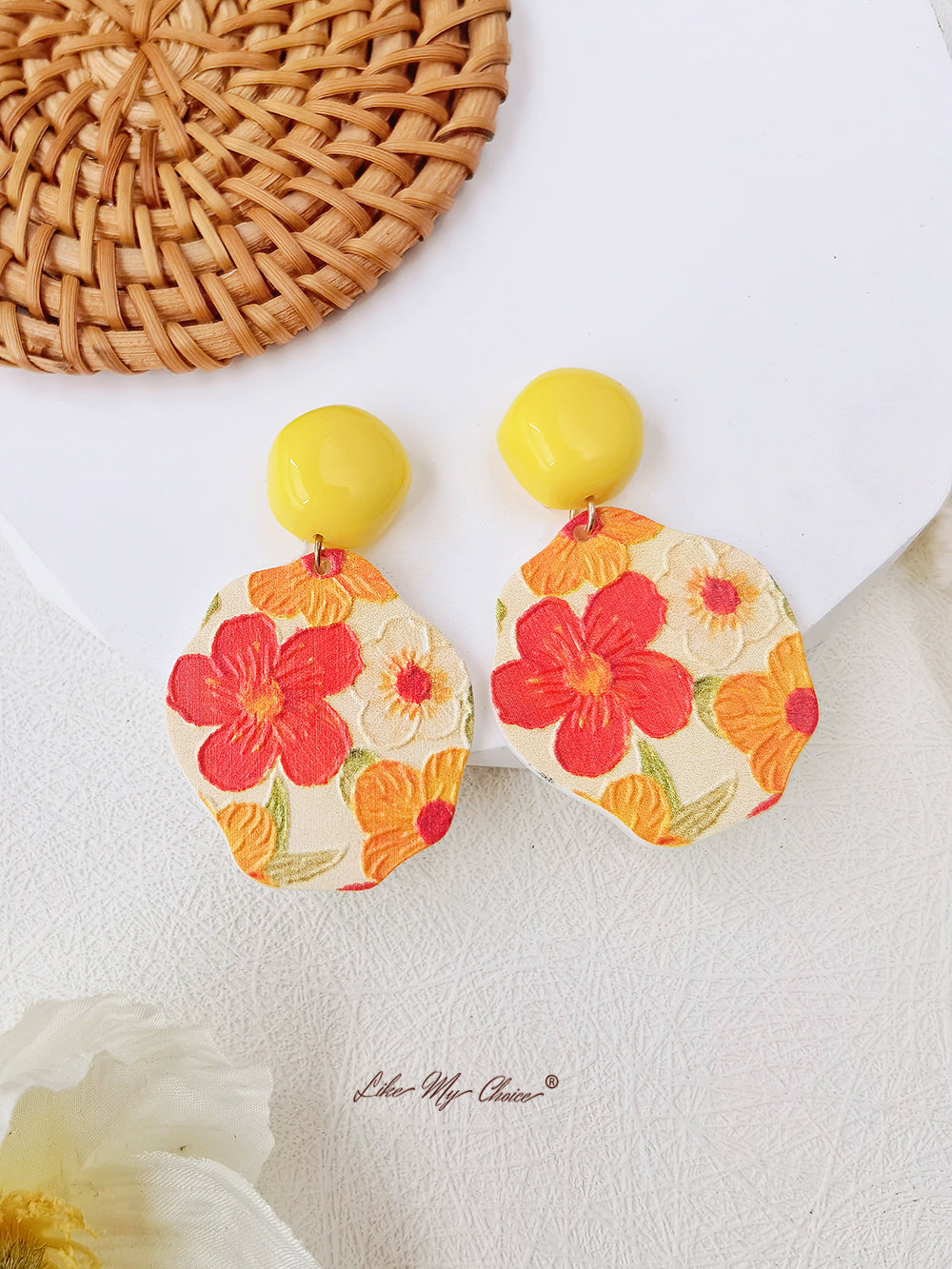 Pendants d'oreilles en forme de fleur de soleil rouge