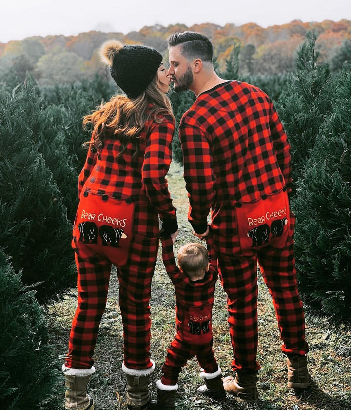 Cute Bear Model Plaid Onesies Crăciun Familie Matching Pijamale Set