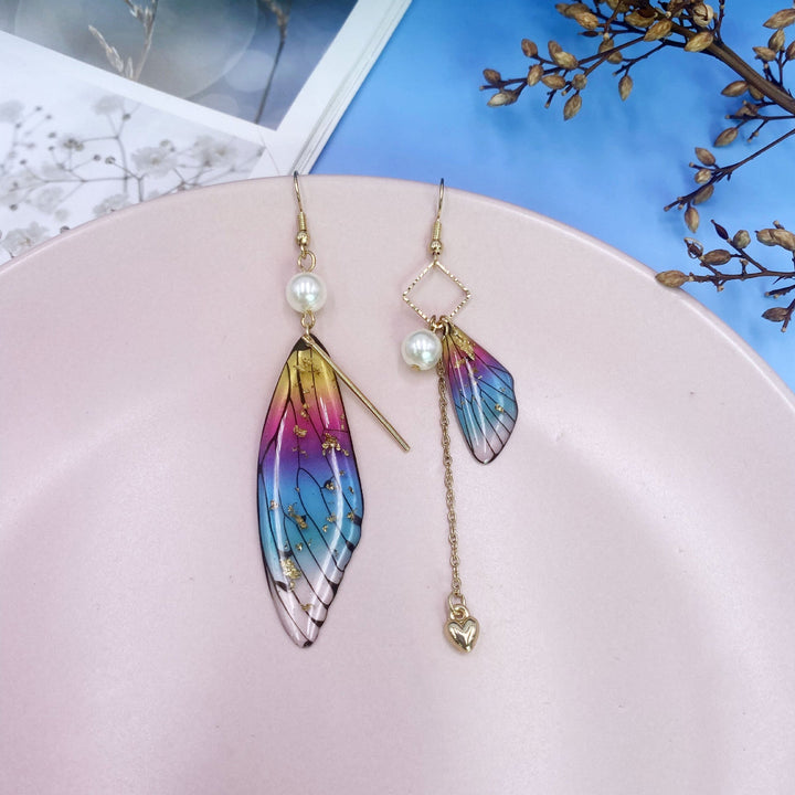 Butterfly Wing Rainbow Gold Foil Cicada Wing Tassel Σκουλαρίκια με φούντα