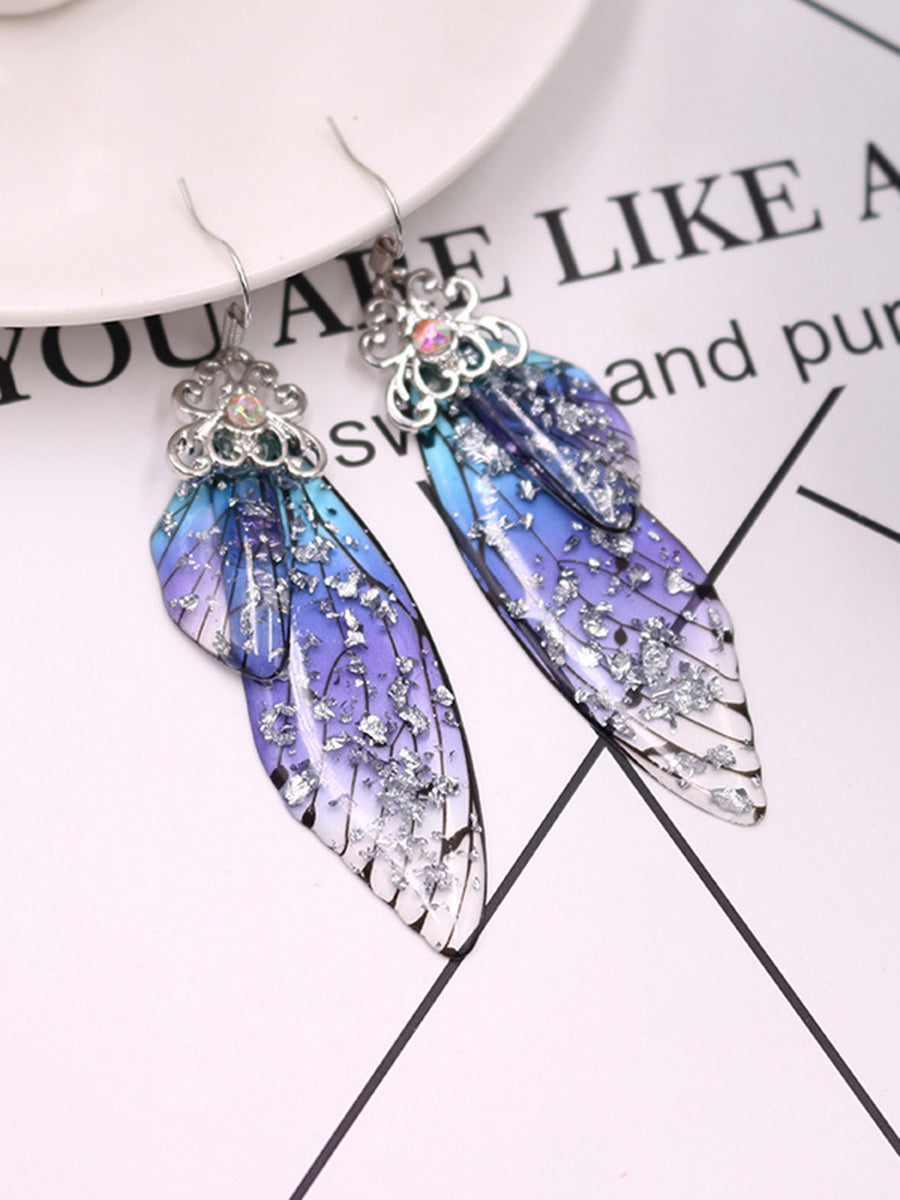 Butterfly Wing Blue Rhinestone Cicada Wing Crystal Eareringe