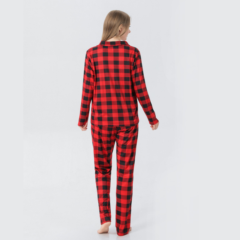 Crăciun Plaid Stand-up Collar Familie Pijama Set