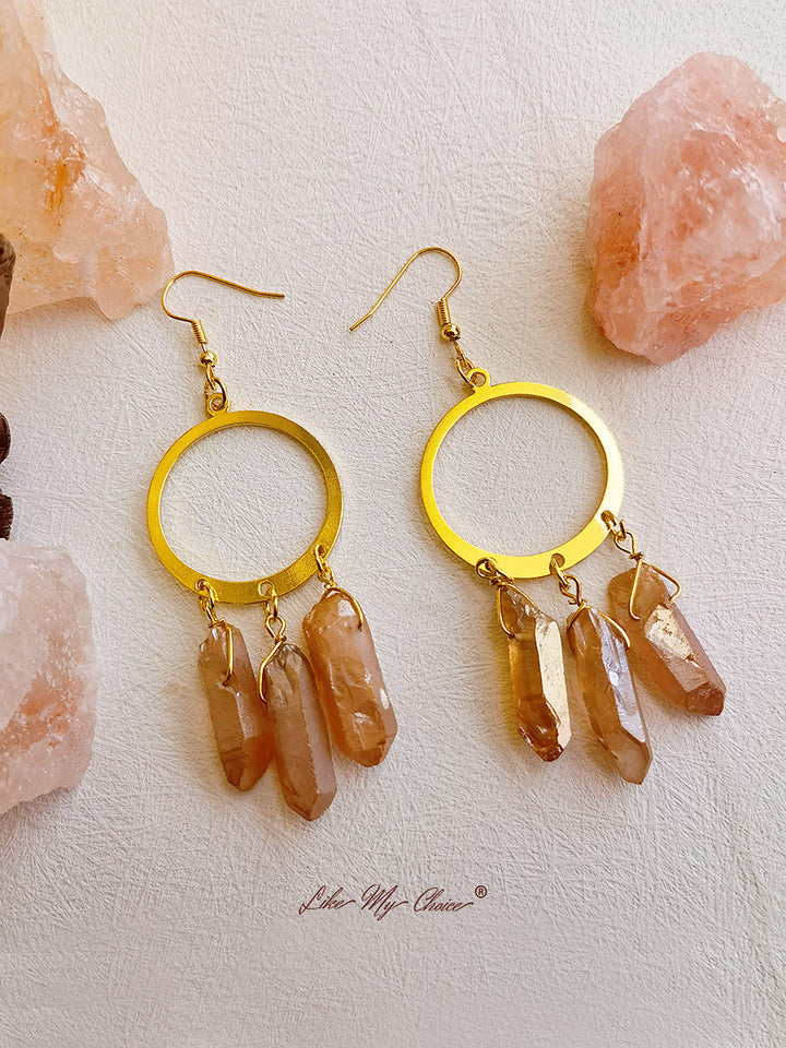 Boucles d'oreilles hippie en quartz et cristal