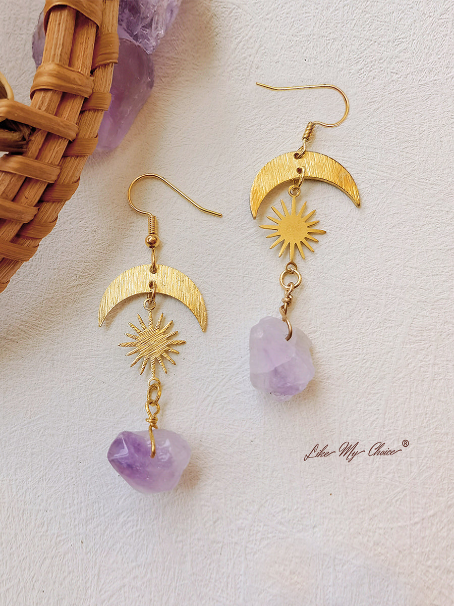 Boucles d'oreilles Bohème Croissant de Lune et Soleil en cristal