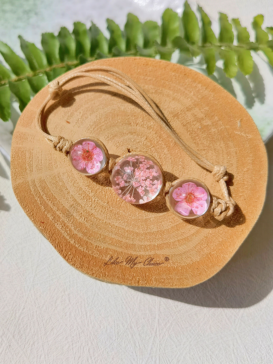 Cherry Blossom Gemstone sticlă capac Charms reglabil frânghie Strand Bangle brățară