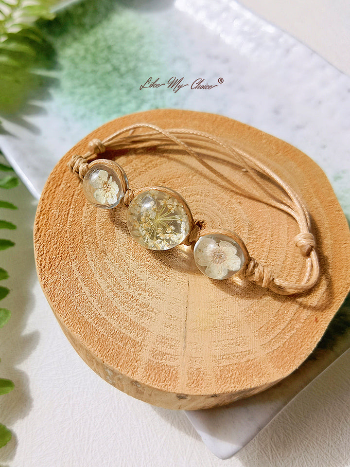 Flor de cerezo cubierta de cristal de la piedra preciosa encantos cuerda ajustable Strand pulsera brazalete