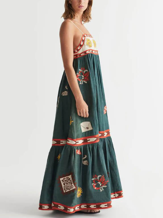 Diversión veraniega Vestido midi estampado único