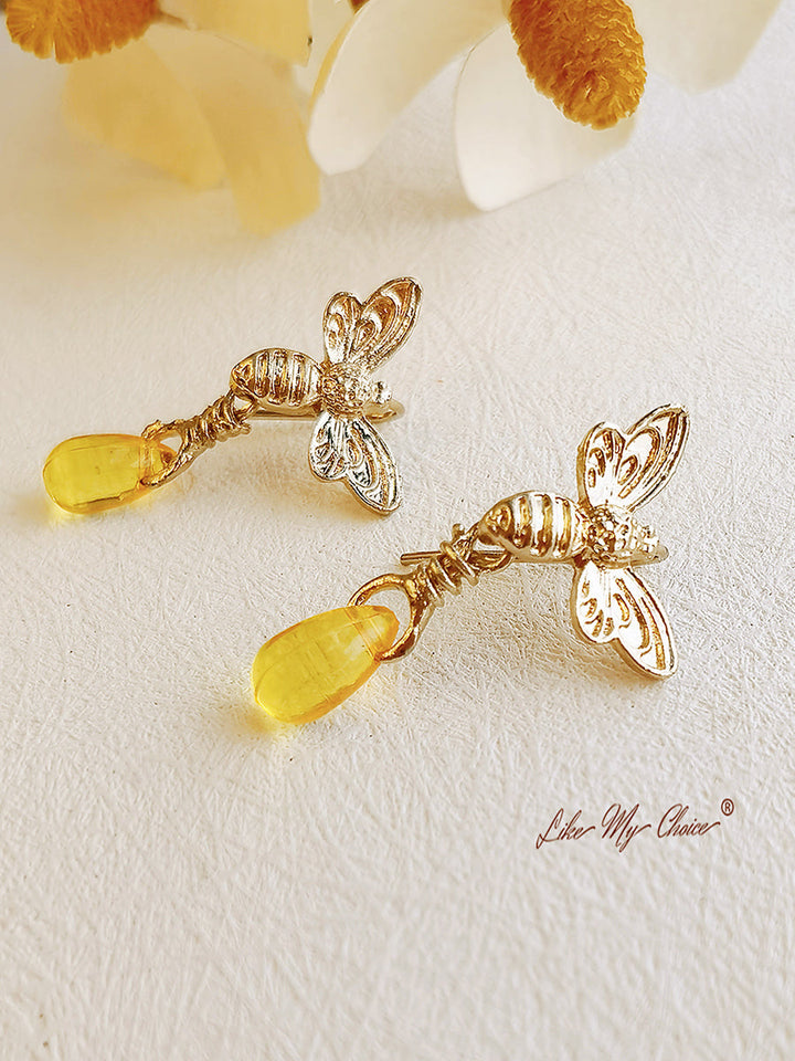 Pendientes Retro Abeja de Oro